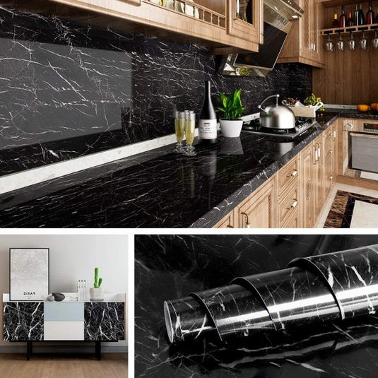 Self Adhesive Black / White Marble Sheet for Home