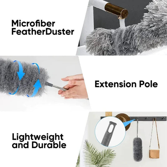 Flexible Microfiber Feather Duster Kit with 30-100 Inches Telescoping Extension Pole